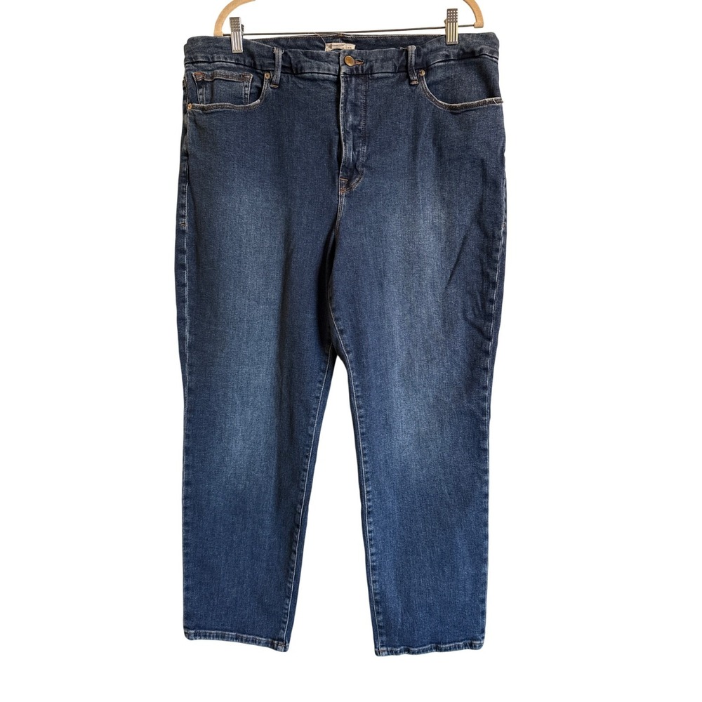 Good American Jeans Womens 20 Blue High Rise Straight Ankle Stretch Denim Plus